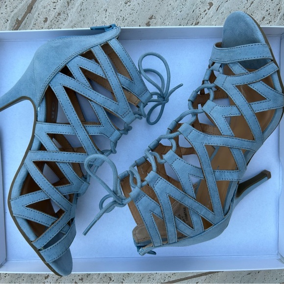 Light Blue Cut-Out Lace-Up Heels - Picture 6 of 10